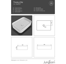 Aufsatzwaschbecken Jungborn Thalon eckig inkl. keramischen Ablaufventil 50x35 cm weiß-thumb-6