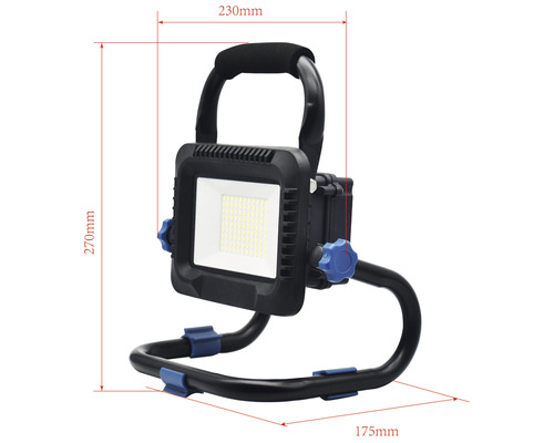 LED-Baustrahler mit den Maßen 270 x 230 x 175 Millimeter