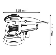 Bosch GEX 150 AC Professional Exzenterschleifer mit den Maßen 315 mm Länge und 190 mm Höhe