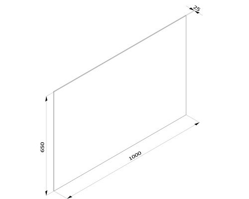 Technische Zeichnung einer Platte mit den Maßen 650, 1000 und 25 Millimeter