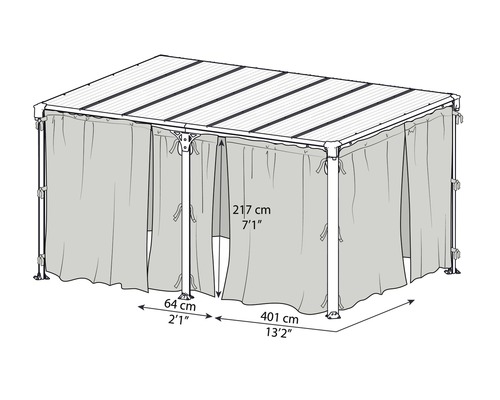 Illustration eines Pavillons mit Abmessungen