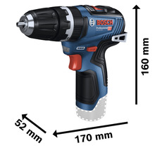 Akkuschrauber mit Abmessungsangaben