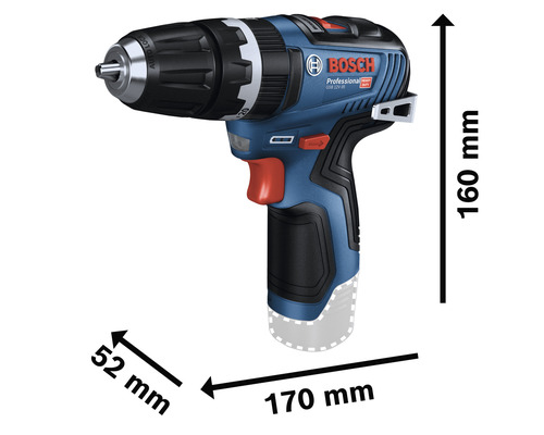 Akkuschrauber mit Abmessungsangaben