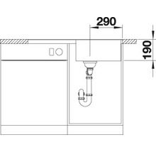 Skizze einer Spüle mit Maßangaben für Küchenplanung