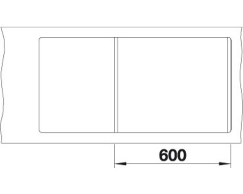 Technische Zeichnung eines Spülbeckens mit der Maßangabe 600.