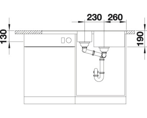 Skizze einer Spüle mit Abmessungen für die Küchenplanung