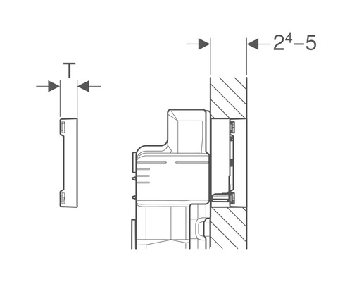 Technische Zeichnung einer Toilettenbefestigung mit Maßangaben
