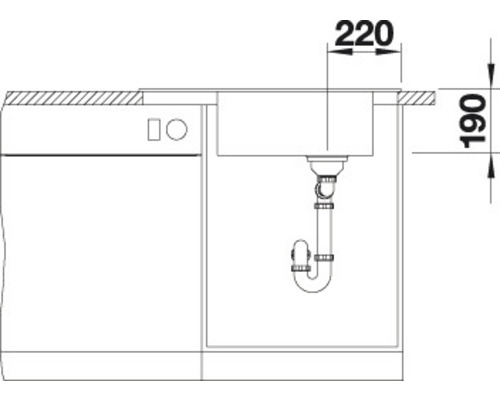 Skizze einer Küchenspüle mit Maßangaben