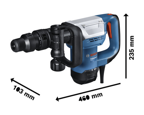 Bosch Professional Bohrhammer mit den Maßen 460 mm Länge, 103 mm Breite und 235 mm Höhe