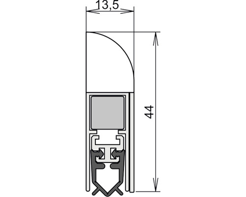 Technische Zeichnung eines Türdichtprofils mit Maßangaben.