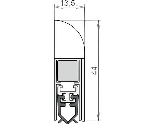 Technische Zeichnung einer Türdichtung mit Maßangaben