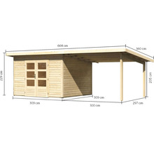 Gartenhaus Karibu Speyer 3 inkl. Anbaudach 3,3 m 664 x 331,5 cm natur