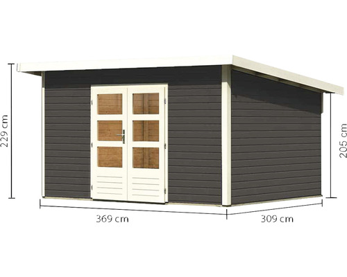 Gartenhaus mit Doppeltür und Größenangaben
