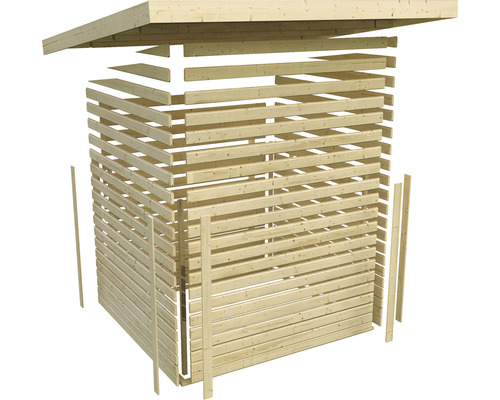 Unmontiertes Gartenhaus aus Holzlatten