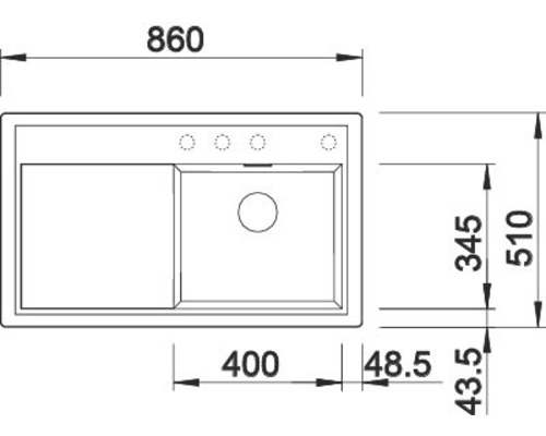 Zeichnung einer Spüle mit Abmessungen
