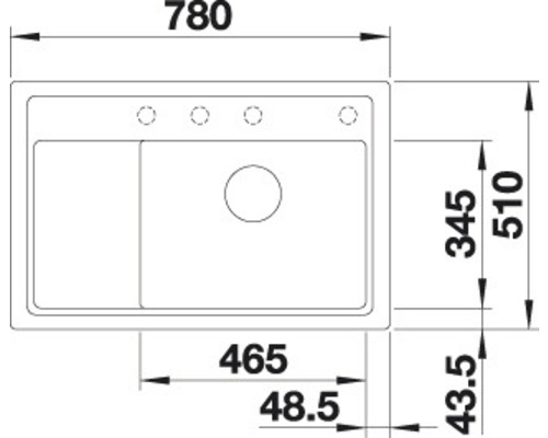 Skizze einer Küchenspüle mit Maßangaben