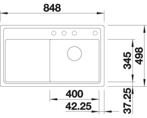 Zeichnung einer Spüle mit Maßangaben