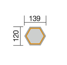 Illustration mit Maßangaben eines Sechsecks: 120 mal 139 Millimeter