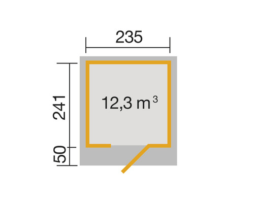 Grundrisszeichnung mit Maßangaben zum Gartenhaus
