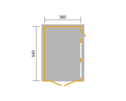 Grundriss eines Gartenhauses mit den Maßen 360 mal 540