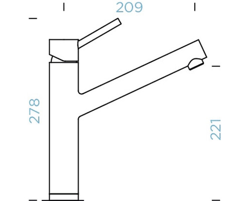 Technische Zeichnung einer Armatur mit Maßangaben.
