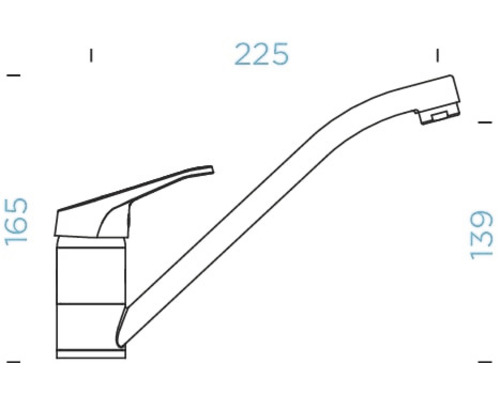 Technische Zeichnung einer Küchenarmatur mit Maßangaben.