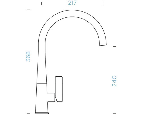 Zeichnung einer Küchenarmatur mit Maßen.