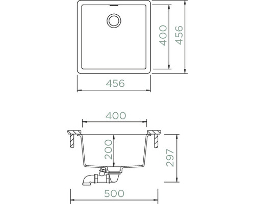 Technische Zeichnung einer Küchenspüle mit Maßangaben
