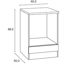 Technische Zeichnung eines Unterschranks mit Schublade und den Maßen 60,0 x 60,0 x 88,0 cm.