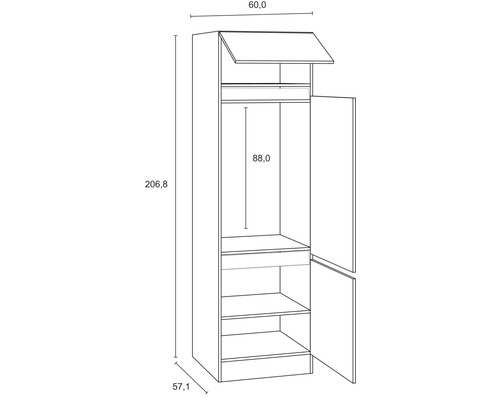 Illustration eines Schranks mit Maßen.