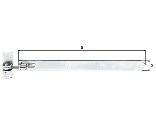 Verstellbarer Ladenband mit den Maßen a und b.