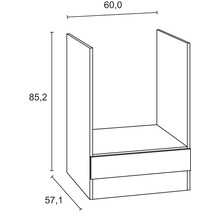 Technische Zeichnung eines Unterschranks mit den Maßen 60,0 x 85,2 x 57,1 cm.
