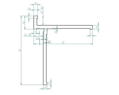 Technische Zeichnung eines Profils mit Maßangaben
