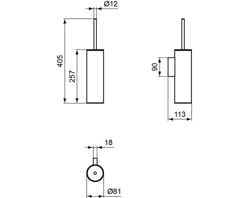 Technische Zeichnung eines WC-Garnitur mit Maßangaben