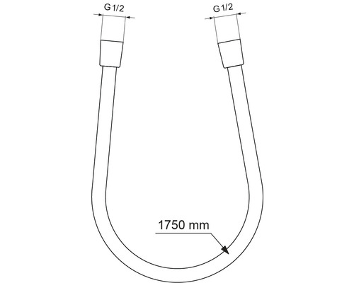 Skizze eines Siphons mit den Maßen G 1/2 und 1750 Millimeter.