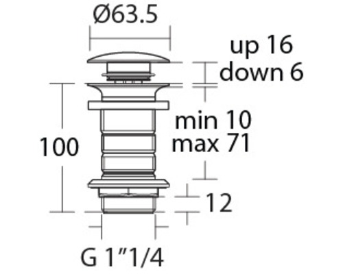 Technische Zeichnung eines Ventils mit Maßangaben