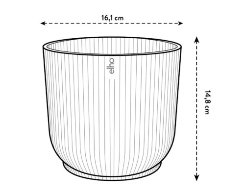 Elho Blumentopf mit den Maßen 16,1 cm Breite und 14,8 cm Höhe.