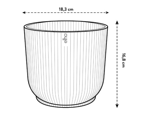 Abbildung eines Pflanzgefäßes mit den Maßen 18,3 cm Breite und 16,8 cm Höhe
