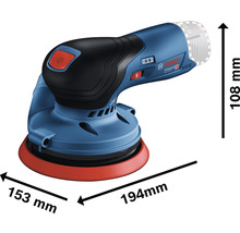 Bosch Exzenterschleifer mit den Maßen 153 mm, 194 mm und 108 mm