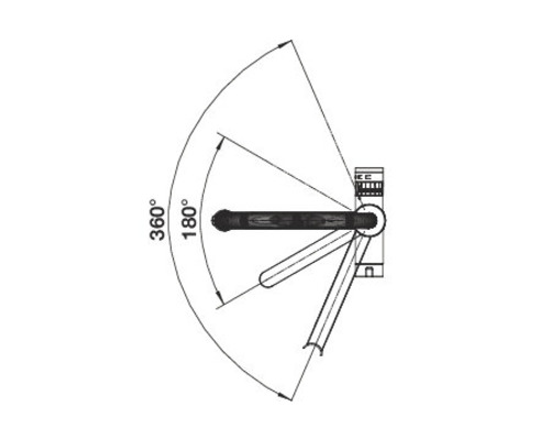 Skizze des Schwenkbereichs eines Produkts, der von 180 Grad bis 360 Grad reicht