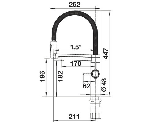 Maßzeichnung einer Küchenarmatur mit den Maßen in Millimeter