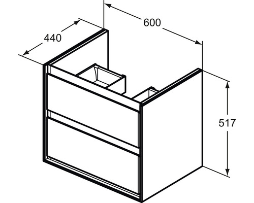 Zeichnung eines Waschtischunterschranks mit den Maßen 440, 600 und 517 Millimeter.