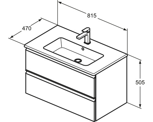 Waschtisch mit Unterschrank und Maßangaben