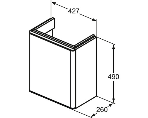 Technische Zeichnung eines Waschtischunterschranks mit Maßangaben