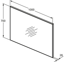 Technische Zeichnung eines rechteckigen Spiegels mit den Maßen 1000 x 700 x 26 Millimeter
