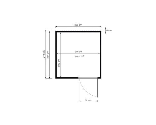 Grundrisszeichnung mit den Abmessungen 226 mal 240 Zentimeter