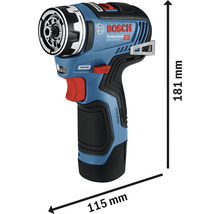 Bosch Professional Akku Bohrschrauber mit Abmessungen 181 mm Höhe und 115 mm Länge