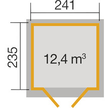 Grundriss mit den Maßen 241 mal 235 und einem Volumen von 12,4 Kubikmeter