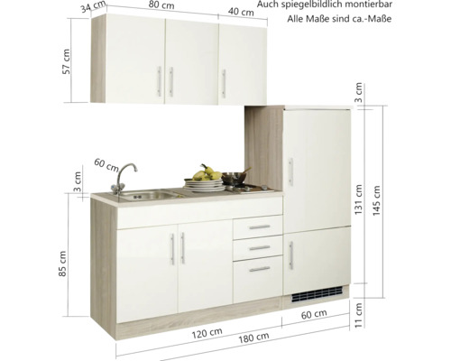Singleküche Held Möbel HORNBACH cm 180 weiß | Toronto AT