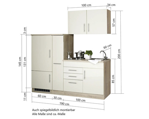 Küchenzeile mit Maßen